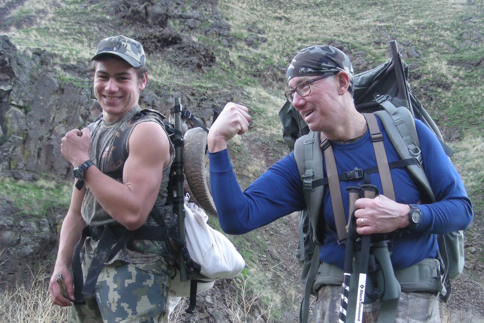 Walter hunting bighorn with his son at John Day River